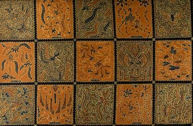 Batik com padrão de cheque tradicional, Surakarta, Java, Indonésia, detalhe