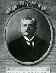 Retrato do Temístolo Calzecchi Onesti (1853-1922), físico e inventor italiano, gravura após fotografia