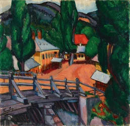 Paysage avec un pont - Paisagem com ponte, por Tihanyi, Lajos (1885-1938). Óleo sobre tela