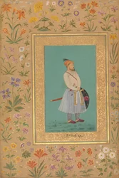 Retrato de Qilich Khan Turani, fólio do álbum Shah Jahan, reto: ca. 1640, verso: ca. 1530-50