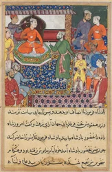 Página de Tales of a Parrot Tuti-nama: Oitava noite: A serva novamente suplica..., 1558-1560.