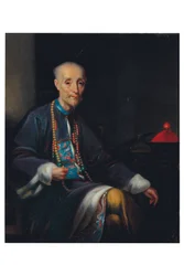 Retrato de Houqua, com três quartos de comprimento, sentado, num interior (óleo sobre tela)