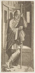 St. James Major apoiado em um poste diante de um nicho, a perna esquerda cruzada sobre a direita, de..., 1545.
