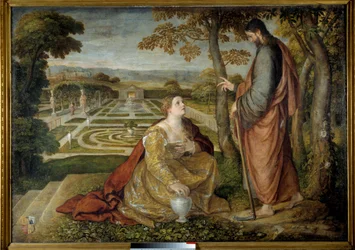 Noli Me Tangere Cristo e Maria Madalena. Pintura de Lambert Sustris (1515-1568)