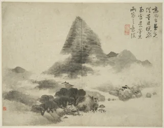 Paisagem no estilo dos antigos mestres: depois de Gao Shangshu, seguindo Dong Yuan (ativo 937-975) e Ju Ran, e mais tarde no estilo de Mi Fu (1051_-1107)