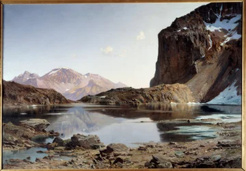 Lago Eychauda, nos Alpes. Pintura por Laurent Guetal (1841-1892)