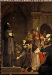 O papa Nicolau V (1398-1455) abriu a adega de São Francisco de Assis em 1449. Pintura de Laurent de La Hyre