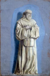 São Francisco de Paule (1416-1507), fundador da Ordem de Minimes Pintura com camaieu sobre tela por Laurent de La Hyre (1606-1656) Sol do século XVII. 0,36 x 0,23 m Paris. Museu do Louvre
