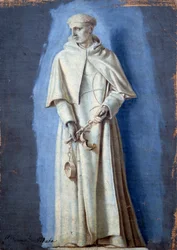 São Jean De Matha de pé segurando correntes Pintura com camaieu sobre tela por Laurent de La Hyre (1606-1656) Sol do século XVII. 0,33 x 0,23 m Paris. Museu do Louvre