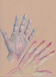 Mãos #1, 2025 (lápis de cor sobre papel tonalizado)