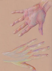 Mãos #2, 2025 (lápis de cor sobre papel tonalizado)
