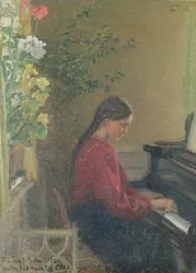 Yvonne a Filha da Artista Tocando Piano, c.1905 (óleo sobre tela)