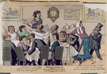 Casa de embarque de classe média, caricatura, 1881 (gravura a cores)