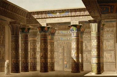 Pórtico do Grande Templo de Philae, Nubia, c.1809-1812 (gravura a cores)