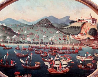 Procissão do Mar em frente ao Hospital Lazarus (Lazarus) no Rio de Janeiro no Brasil Aquarela de Leandro Joaquim (1738-1798) Século XVIII Rio de Janeiro, Museu Histórico Nacional
