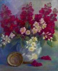 Estoques e flor de laranjeira; 2020; (óleo sobre tela)