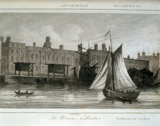 Alfândega de Londres no Rio Tamisa, Inglaterra (gravura)