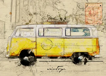 Esboço de viagem na carrinha amarela