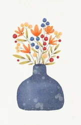 Vaso azul com flores silvestres