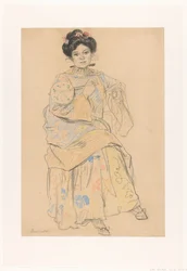 Mulher sentada em vestido japonês