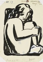 Mulher sentada nua com joelhos dobrados (esboço)