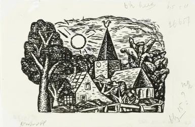 Vignette para biografia de Gestel do Prof. W. van der Pluym
Sem título (Vista da aldeia com igreja e sol, vinheta para biografia de Gestel do Prof. W. van der Pluym)