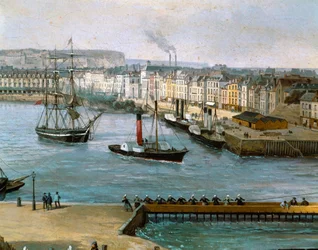 Vista do Porto de Dieppe Pintura de Leon Auguste Asselineau (1808-1889) Por volta de 1860 Musee de Dieppe (Sena marítima)