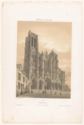 Vista da fachada da catedral em Bourges Bourges. Façade de la cathédrale (título no objeto) França contemporânea (título da série) La France de nos jours (título da série no objeto)
