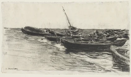 Barcos de pesca na praia de Étretat