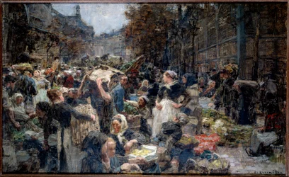 Os corredores. A multidão da Marche des Halles em Paris, no século XIX. Esboço de Leon Augustin Lhermitte (1844-1925)