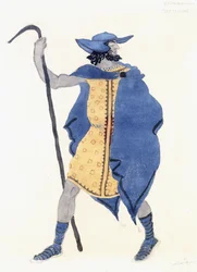 Desenho de figurino para Édipo em Colonnus- the Stranger, c. 1899-1909 (lápis, w - c e tinta prateada no papel)