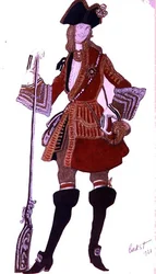 Desenho de figurino para o Príncipe Caça Encantada, da Bela Adormecida