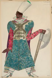 Traje para "Sadko", ópera dirigida por Nicolas (Nikolai) Rimsky Korsakov (Rimsky-Korsakov) (1844-1908). Oeuvre de Leon Bakst (1866-1924)