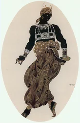 Esboço de figurino para a personagem "dourada" do ballet (guache sobre papel)