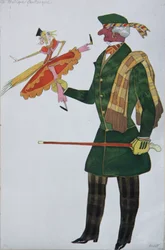 Inglês. Figurino do balé The Magic Toy Shop de G. Rossini, 1919