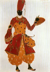 Eunuco, esboço de figurino para o ballet Sheherezade de Nicolai Rimski-Korsakov (aguarela e ouro sobre papel)