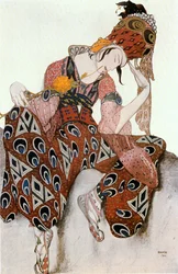 Iskander, esboço de figurino para o bailado "O Peri" de Paul Dukas (aguarela, guache e lápis de cor sobre papel)