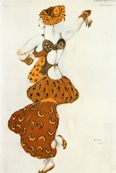 Odalisca, esboço de figurino para o ballet "Sheherezade" (aguarela e ouro sobre papel)