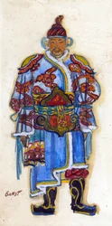 Desenho de figurino oriental (aquarela e guache sobre papel)