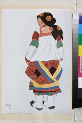 Camponesa, figurino para o Vaudeville Old Moscow, no Teatro Femina, Paris (França) - Obra de Leon Bakst (1866-1924), litografia 1922 - (Camponesa, Figurinos para o Vaudeville Old Moscow, no Teatro Femina em Paris, por Leon Bakst (1866-1