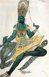 O Deus Azul, esboço de figurino para o ballet de Reynaldo Hahn "Dieu Bleu" (aguarela, guache e ouro sobre papel)