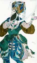 O Xá da Pérsia, figurino para uma produção de Ballher Russes de Scheherazade, c1913.