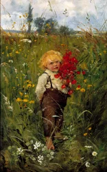 O rapazinho com o ramo de flores. Pintura de Leon Tanzi (1846-1913)