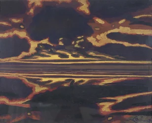 Paisagem marítima com pôr-do-sol