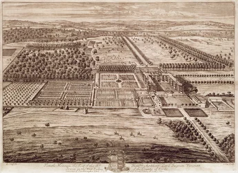 Perspectiva da Casa Temple Newsam do Leste, gravada por Jan Kip (c.1652-1722) 1702 (gravura)