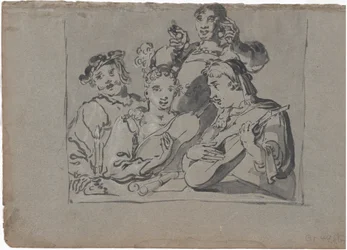 Um Quarteto de Cantores, Alaúdes e Tocadores de Sinos Tocando numa Taberna à Luz de Velas, 1620-1628.