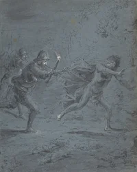 Cena noturna com soldados perseguindo um fugitivo Mark XIV, 5-52, 1611-74.