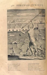 Hércules enfurecido, de "Les Imagens ou Tableaux de Platte Pintura dos dois filósofos sofistas gregos", por Blaise de Vigenere (1523-96) Paris, 1615