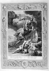 Na mitologia grega, Perseu corta a cabeça de Medusa, a Górgona