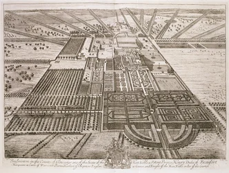 Badminton House no Condado de Gloucester, gravado por Johannes Kip (c.1652-1722) (ver também 192764)